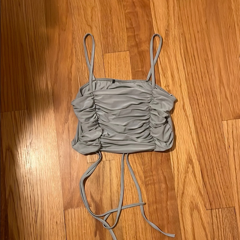 Elegant Grey Ruched Spaghetti Strap Top